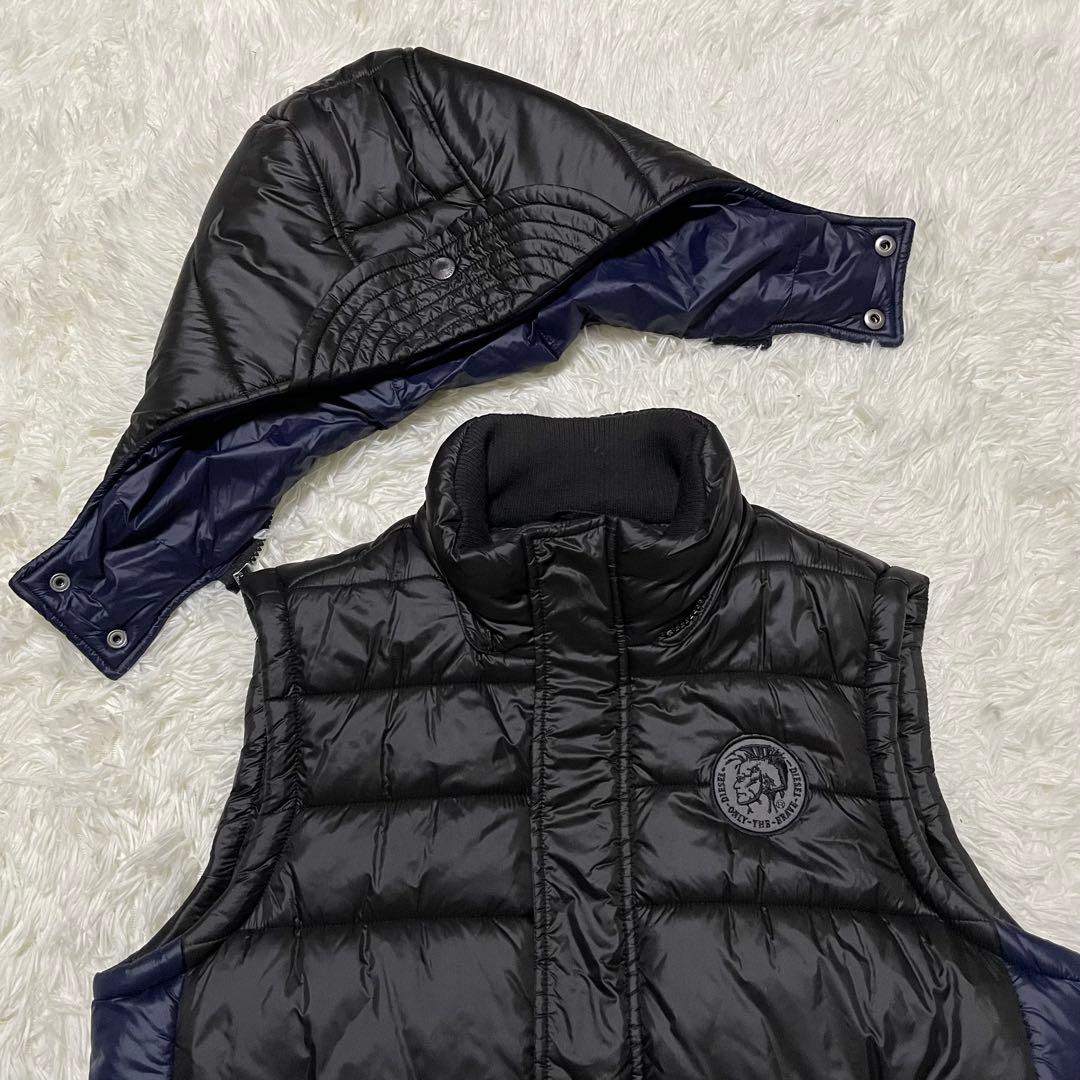 極美品　DIESEL フーディ中綿ベスト　ブレイブマン　ワッペン　2way 黒