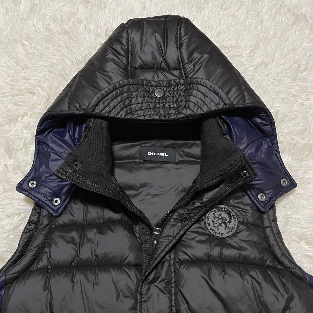 極美品　DIESEL フーディ中綿ベスト　ブレイブマン　ワッペン　2way 黒