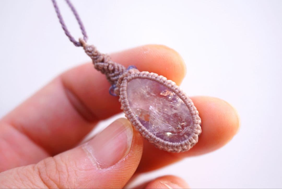 ピンクアメジスト　タンザナイト　マクラメ　ネックレス