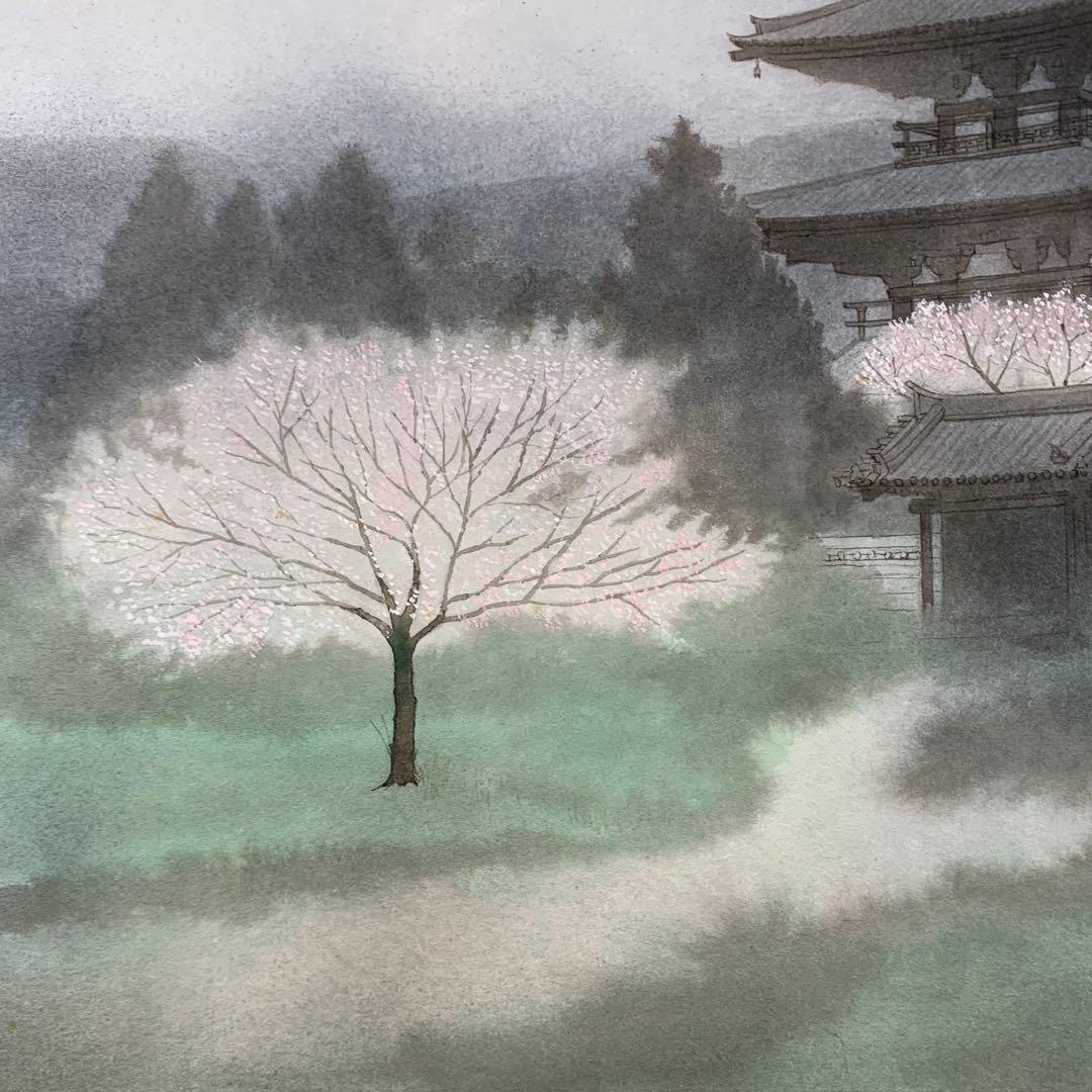 美品 掛け軸 高橋新三郎作 法輪寺 桜図 共箱 太巻き付 美術年鑑掲載
