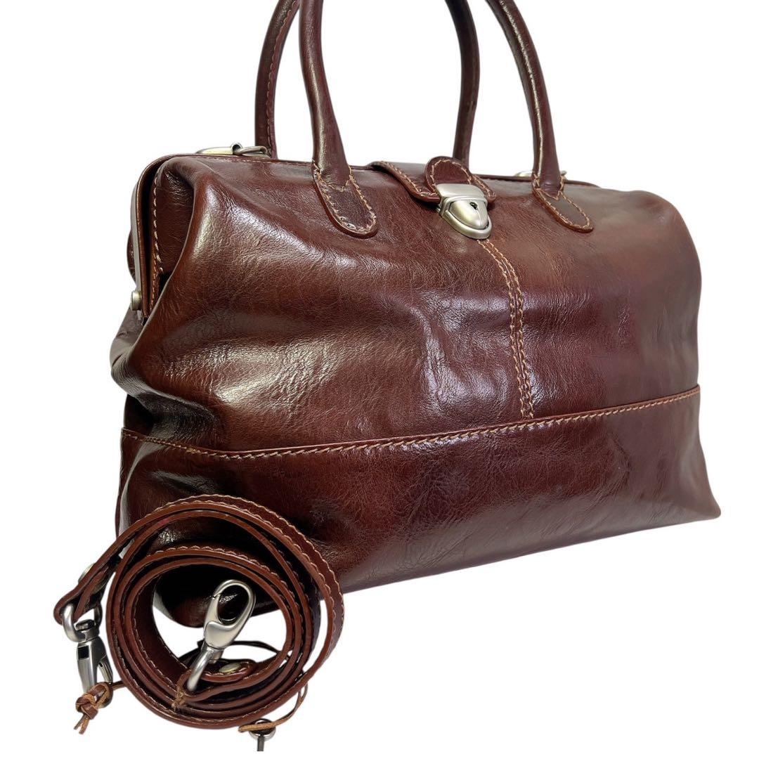 FORTUNY ブラウンレザー ビンテージ ボストンバッグ 鍵付き