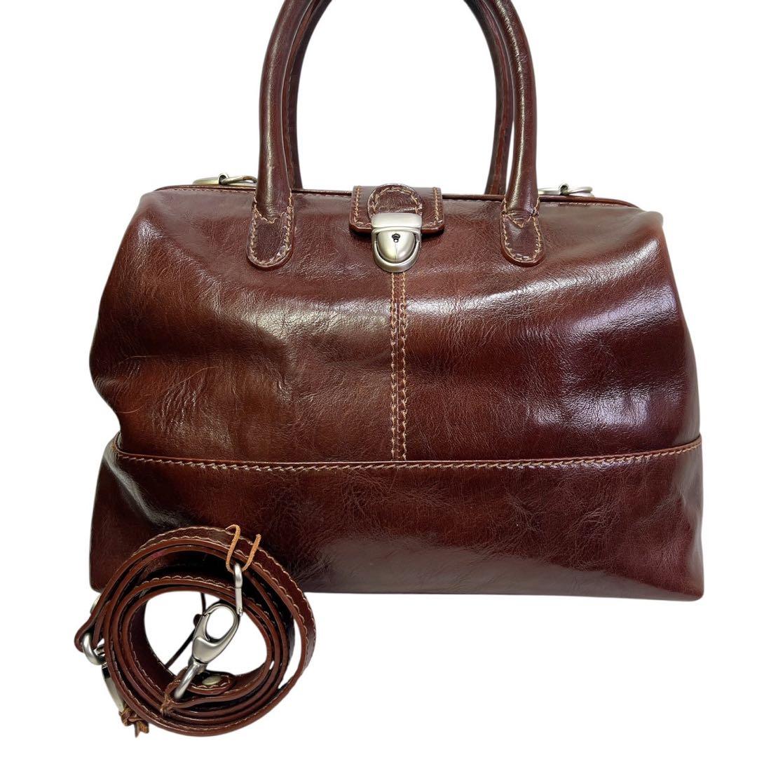 FORTUNY ブラウンレザー ビンテージ ボストンバッグ 鍵付き