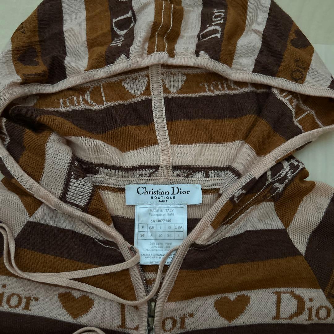 Christian Dior 薄ニットパーカー 36 茶/ピンク