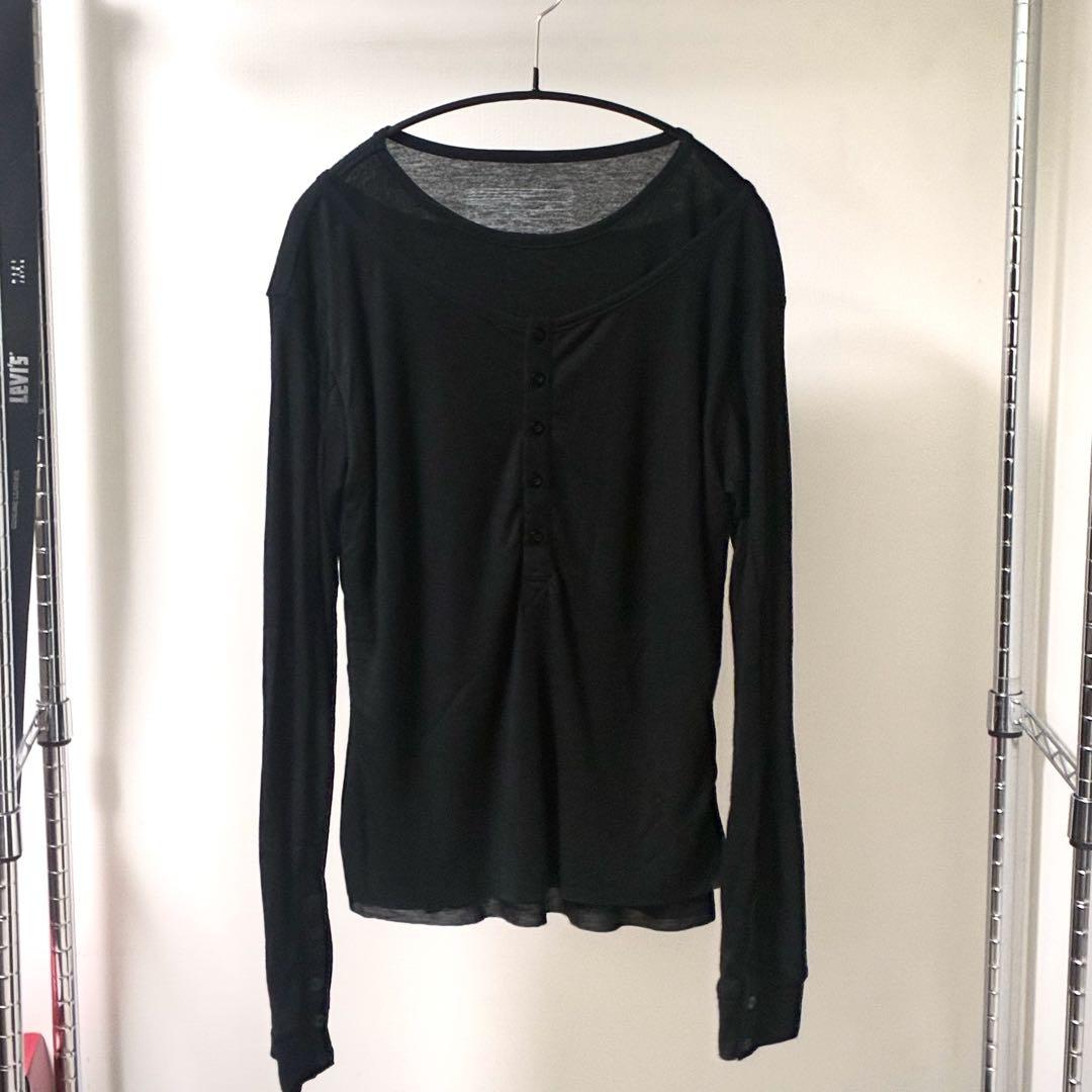 no faith studios レイヤードボタンロングスリーブ ロンT 黒2