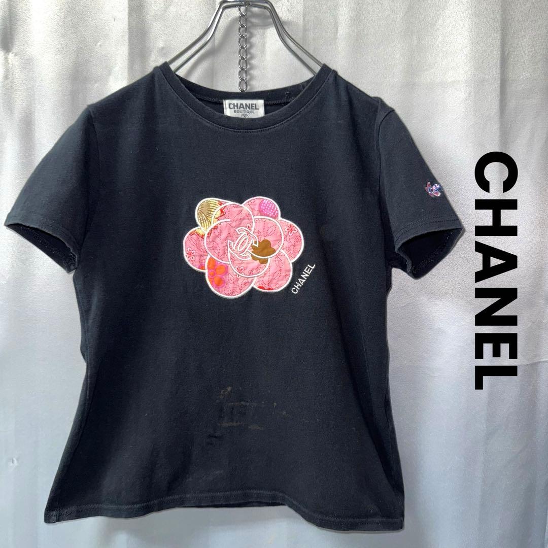 CHANEL ブラック Tシャツ カメリア　桜　y2k