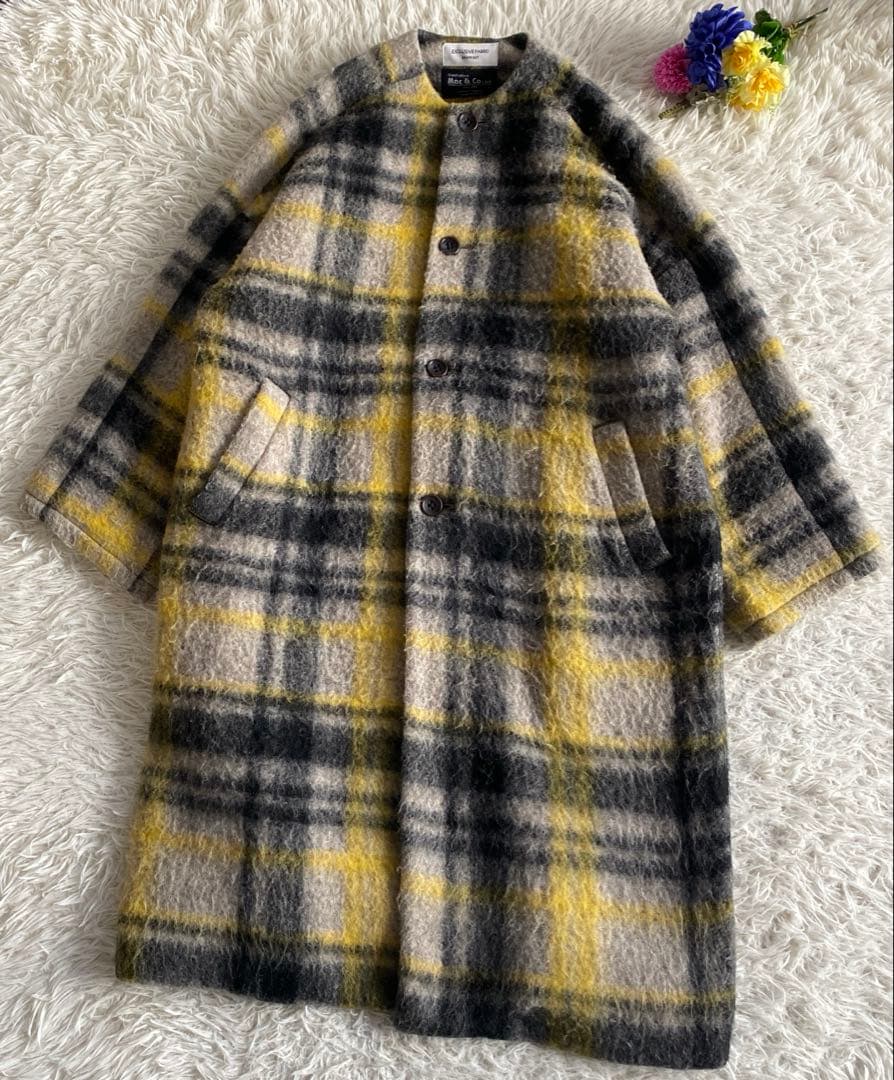 りんごBEAMS BOY ノーカラータータンチェックコート