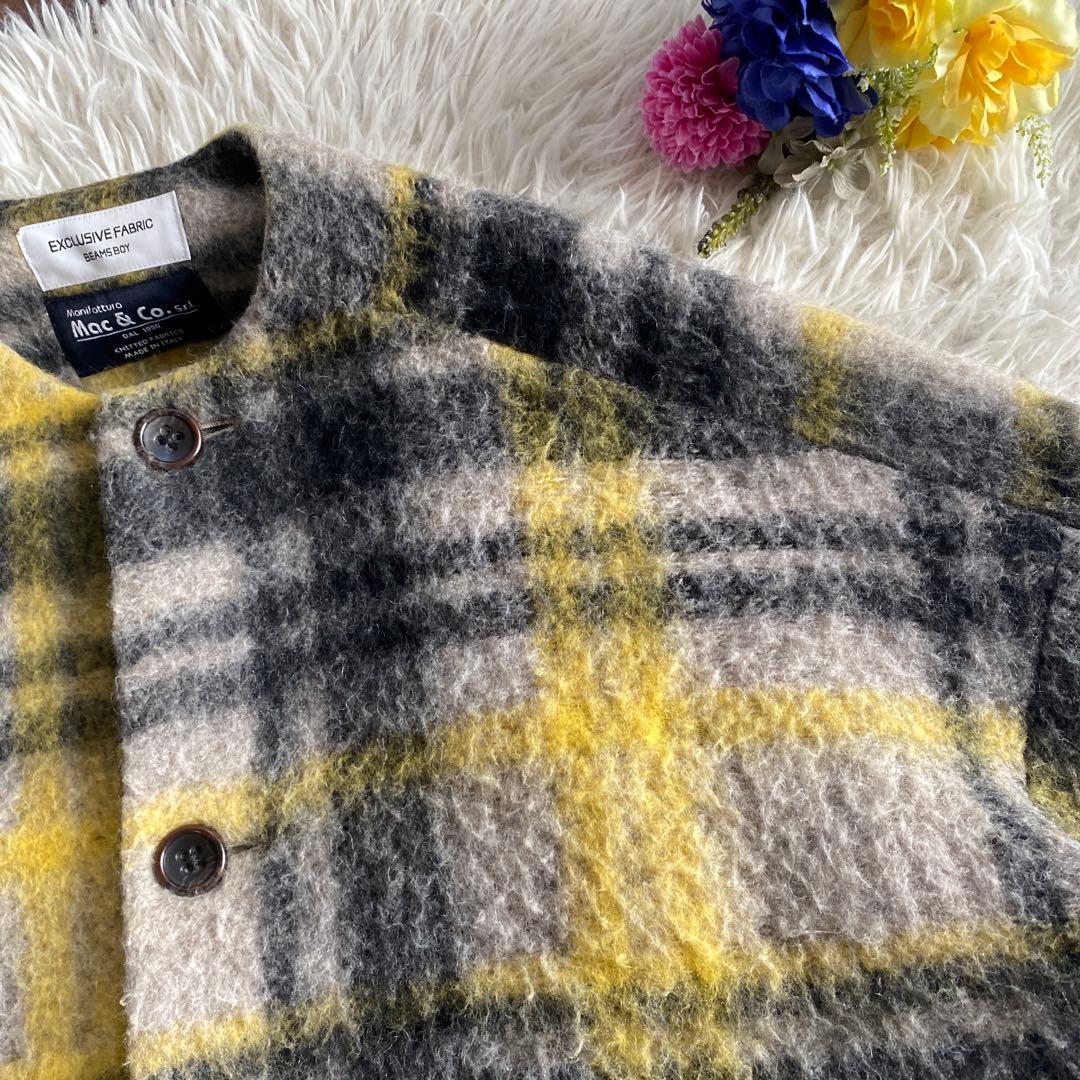 りんごBEAMS BOY ノーカラータータンチェックコート