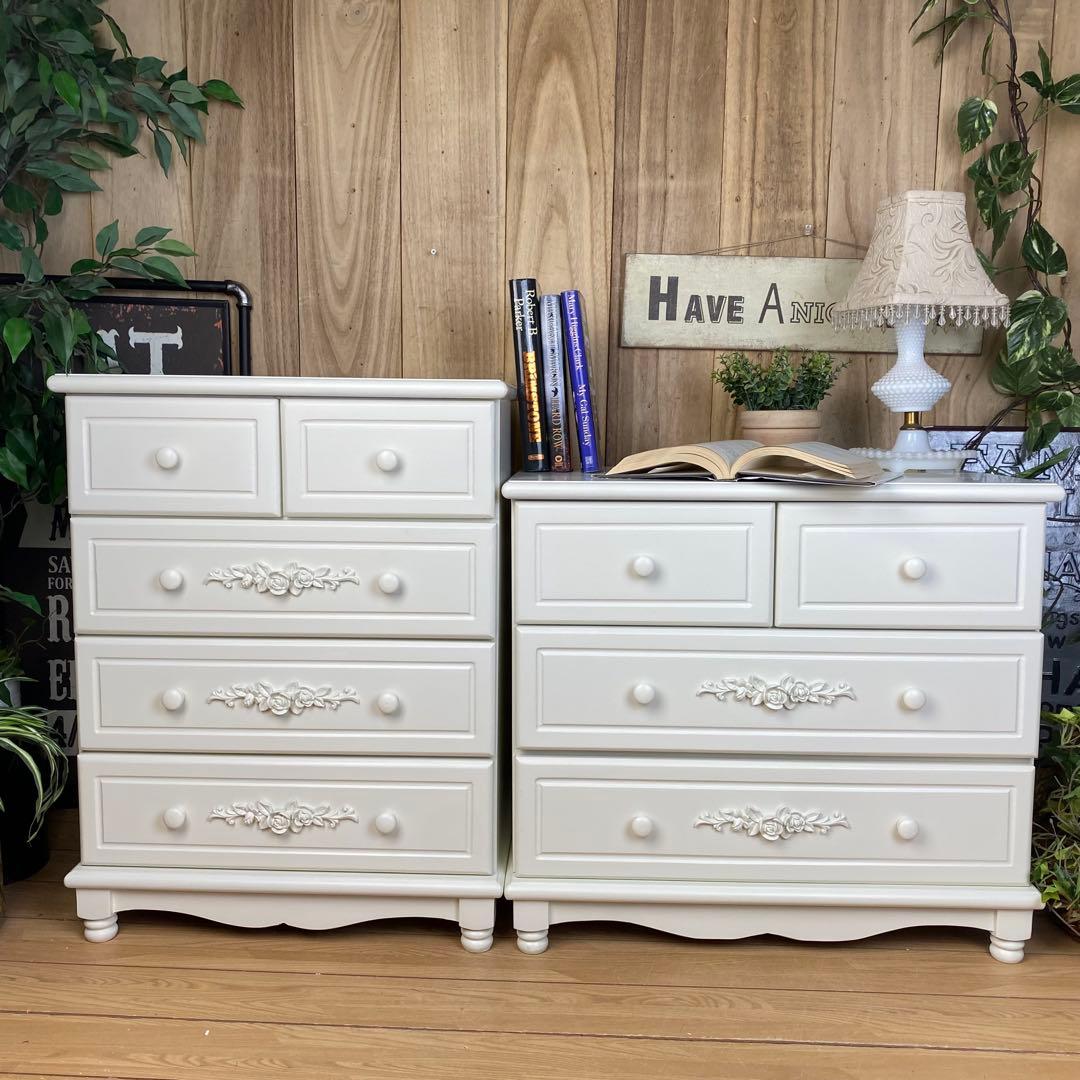 フレンチカントリー調北欧ホワイトチェスト二点セット洋タンス収納家具姫系姫かわ