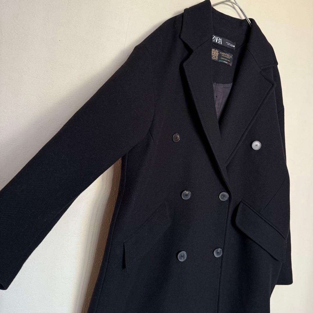 ZARA ザラ マンテコ ダブル チェスターコート ロング黒 M 通勤 高見え