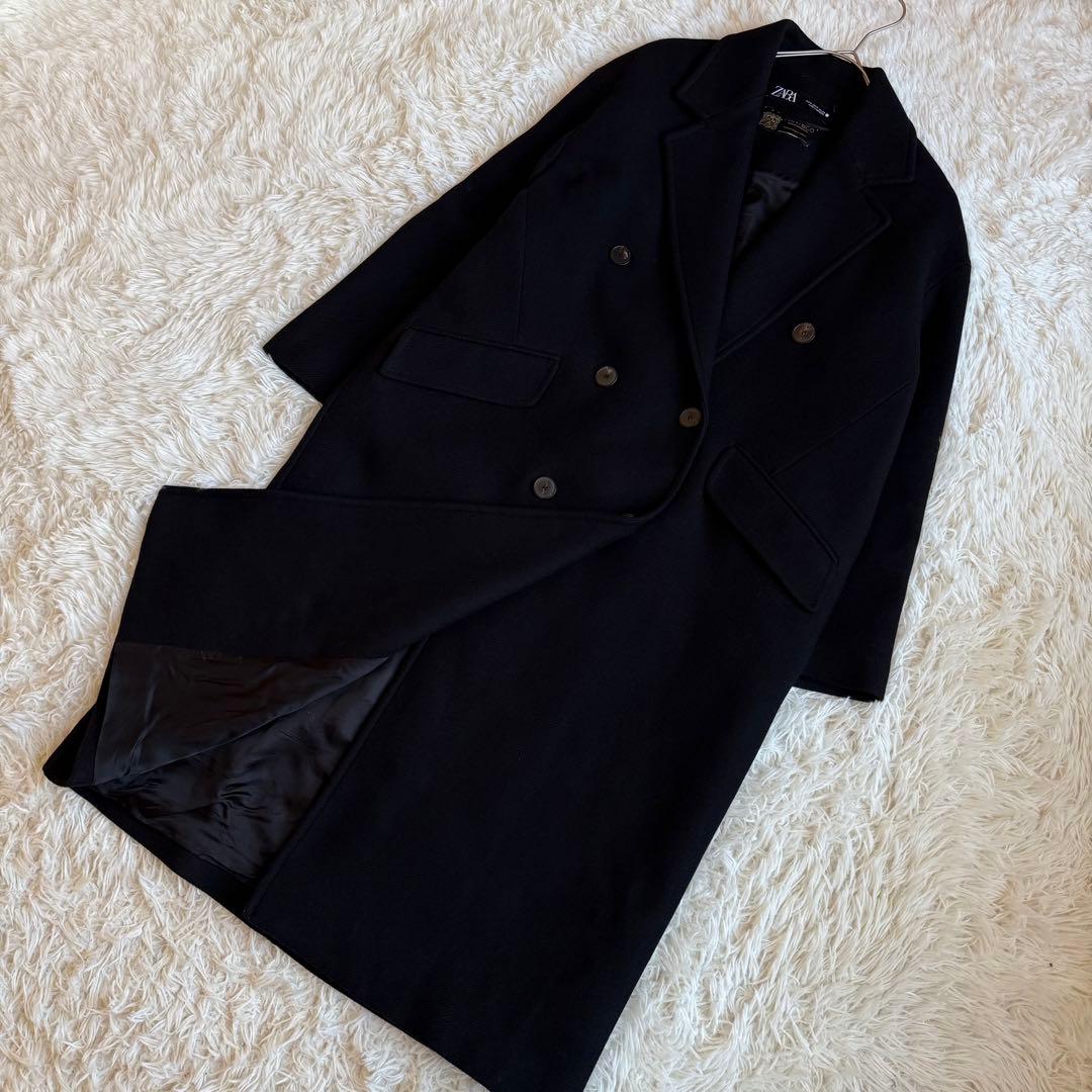 ZARA ザラ マンテコ ダブル チェスターコート ロング黒 M 通勤 高見え