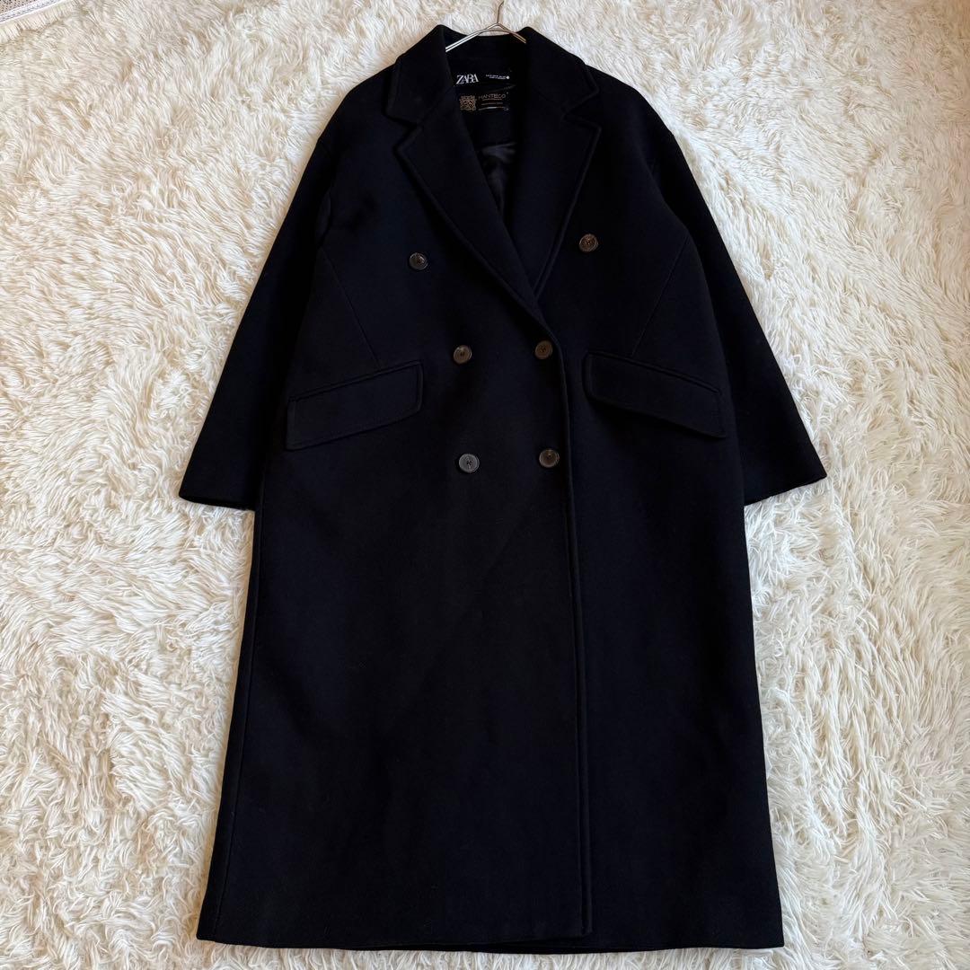 ZARA ザラ マンテコ ダブル チェスターコート ロング黒 M 通勤 高見え