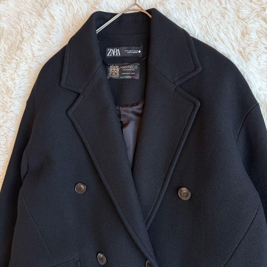 ZARA ザラ マンテコ ダブル チェスターコート ロング黒 M 通勤 高見え