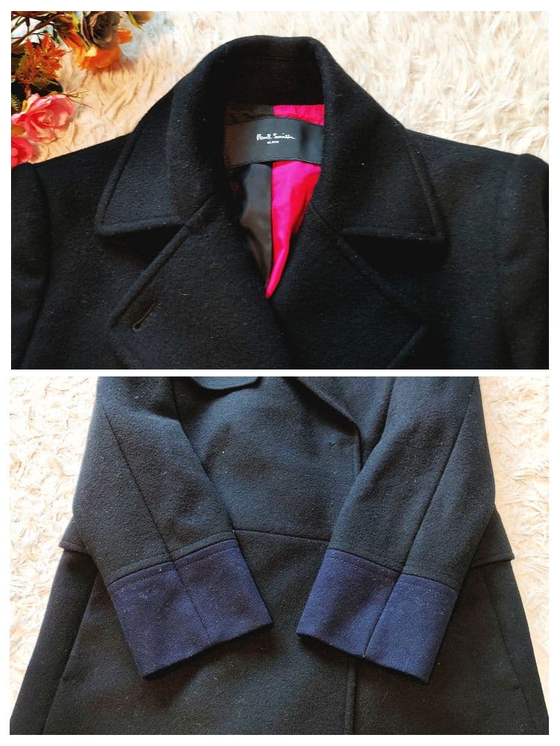 ポールスミス チェスターコート ダブルボタン ブラック バイカラー ウール 38