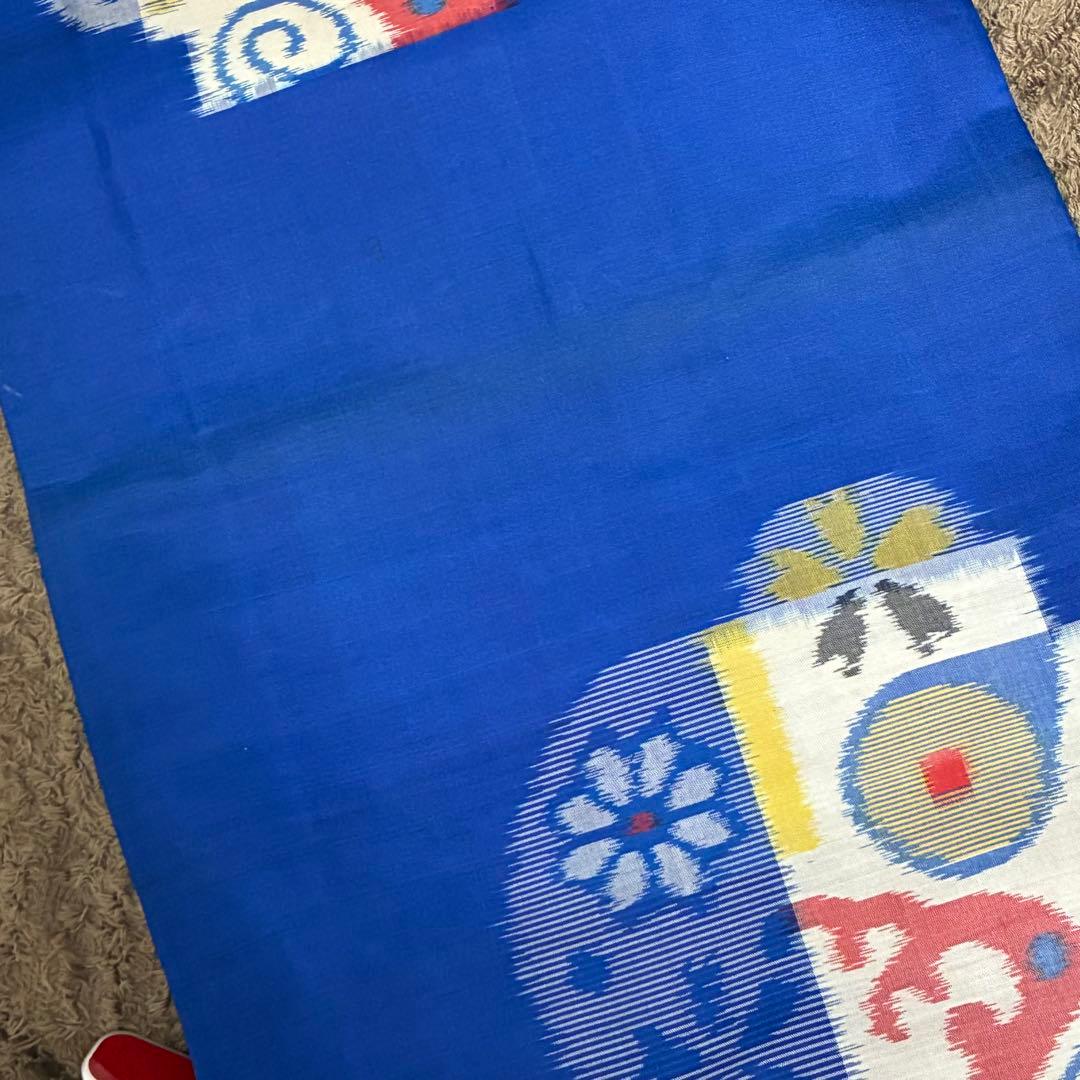【極美品】【銘仙】【単衣】身丈157 ロイヤルブルー 幾何学丸紋 トールサイズ