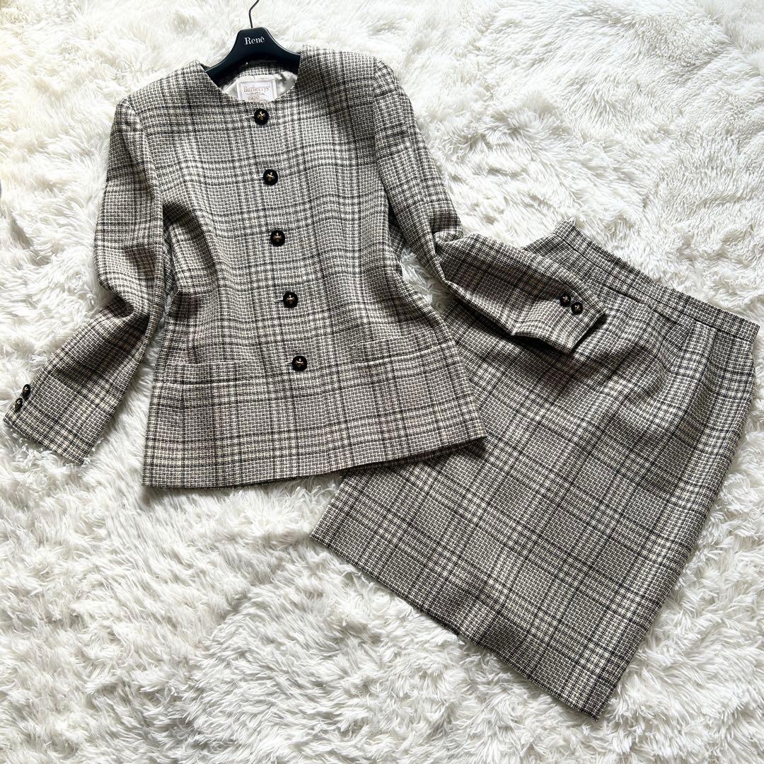 希少✨美品 バーバリーズ シルク混 ツイード スーツ ノーカラー スカート