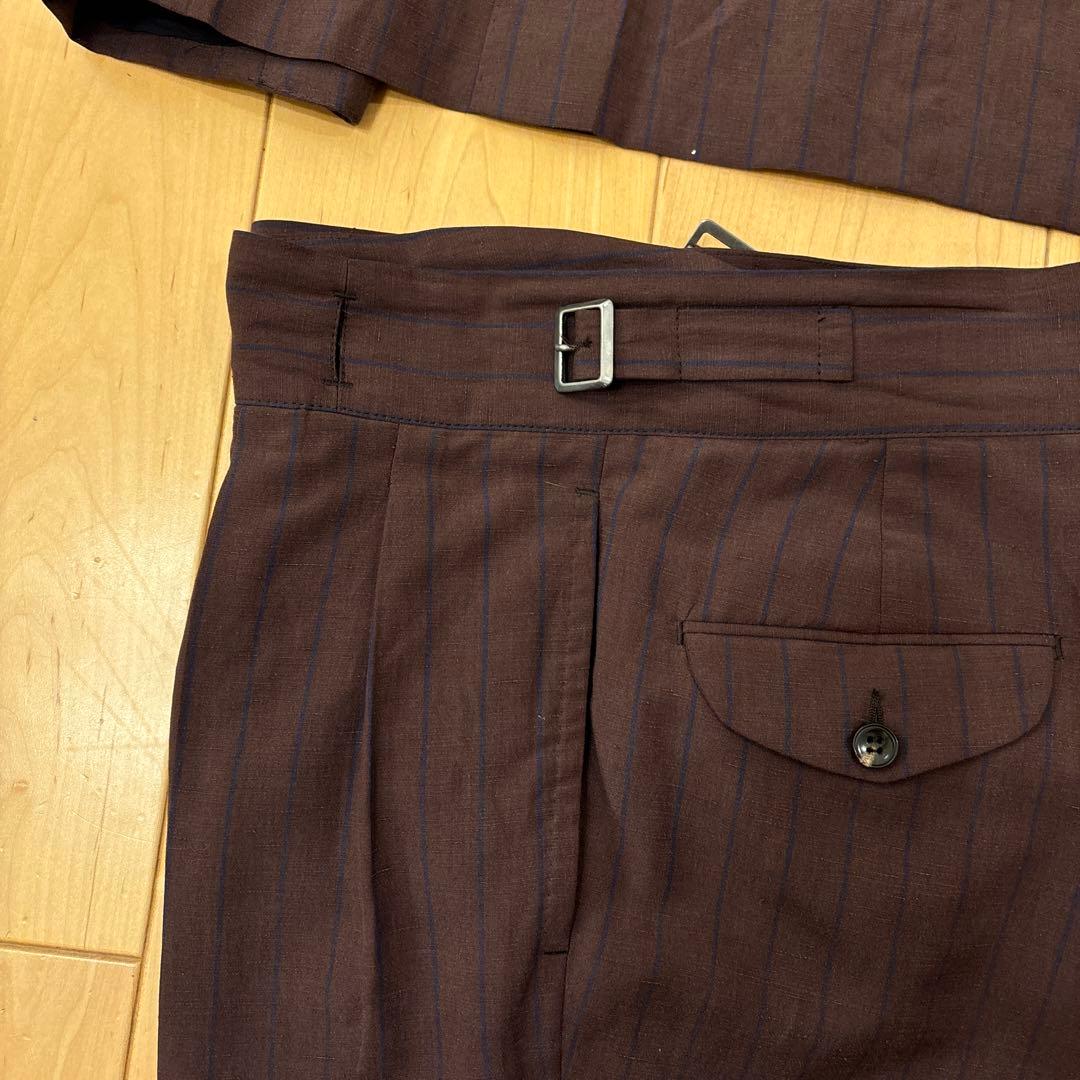 【定価250000円】サルトリオ 本切羽 ボルドーストライプ青 ダブルスーツ46