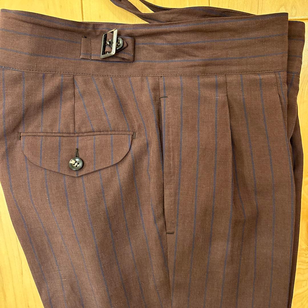 【定価250000円】サルトリオ 本切羽 ボルドーストライプ青 ダブルスーツ46