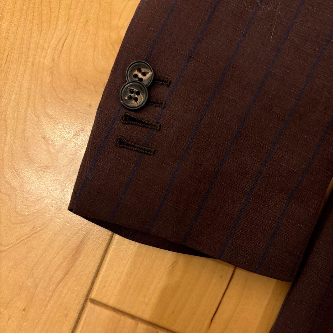 【定価250000円】サルトリオ 本切羽 ボルドーストライプ青 ダブルスーツ46