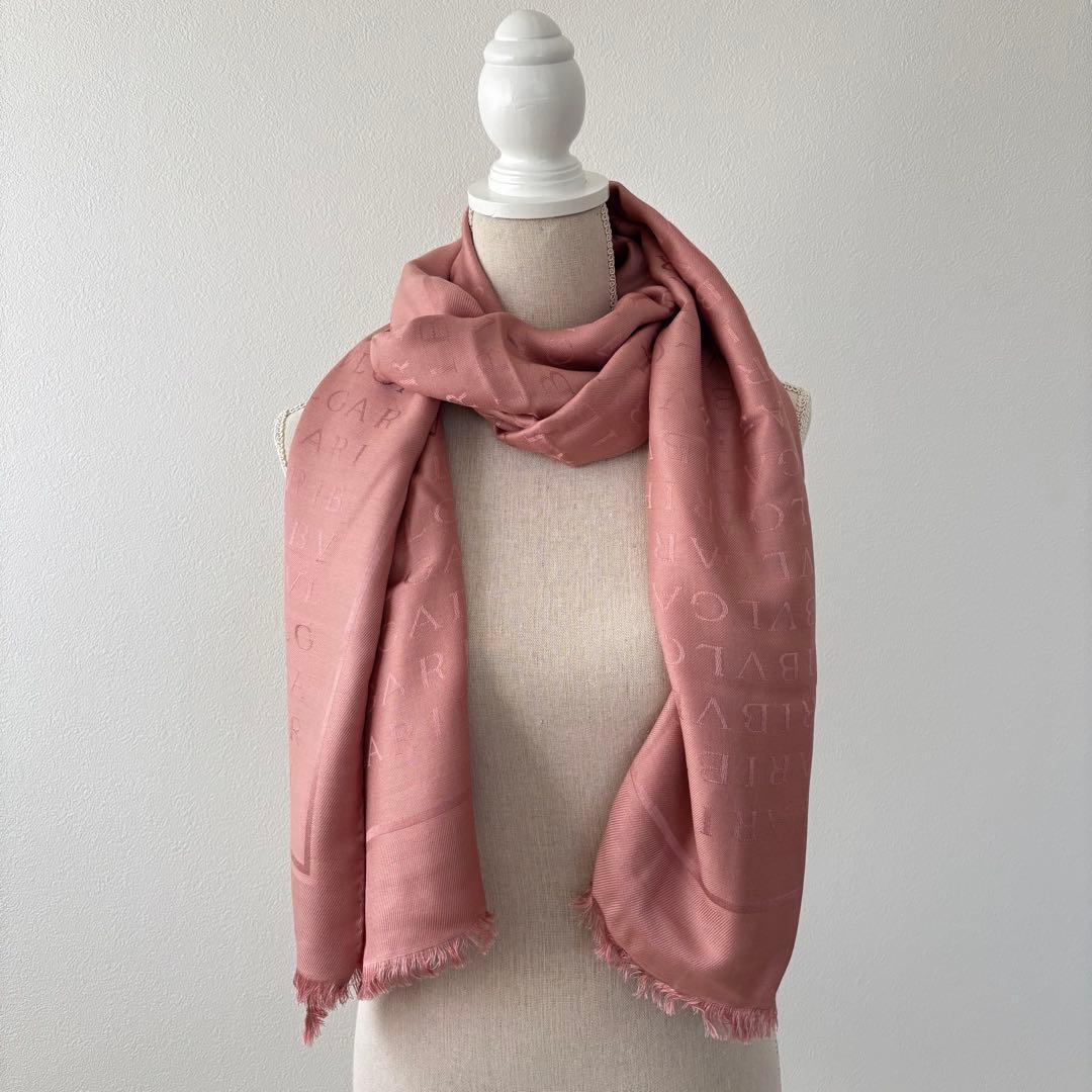 BVLGARI ブルガリ シルク混 ストール ショール マフラー ウール ピンク