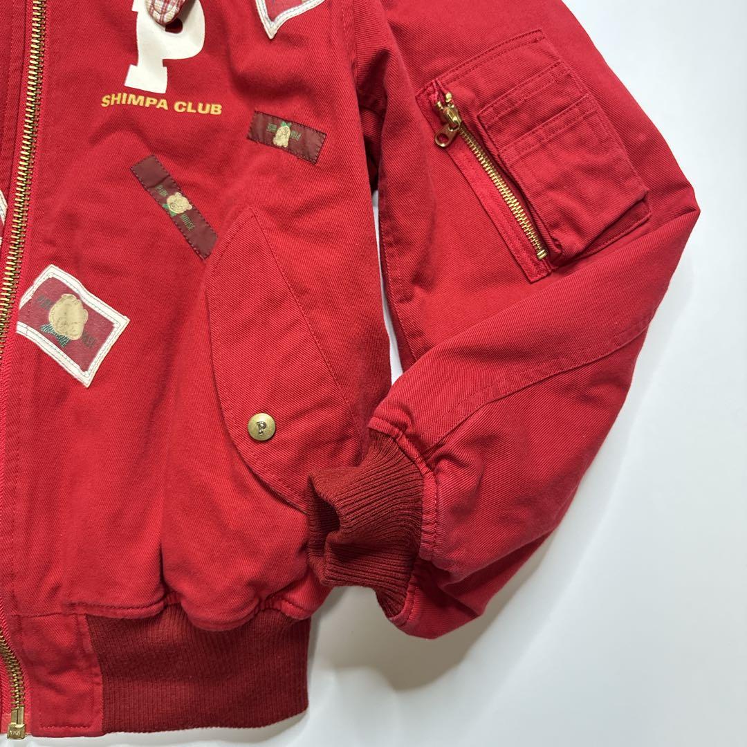 【美品】ピンクハウス　イニシャルロゴ　ワッペン　ブルゾン　クマ刺繍　レッド　赤