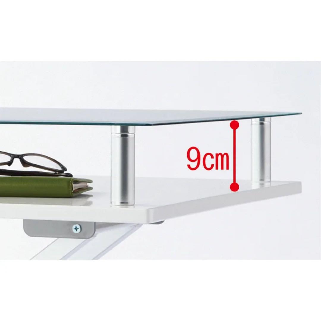 【再値下げ】dinos ガラス 二重天板昇降式リフティングテーブル ホワイト