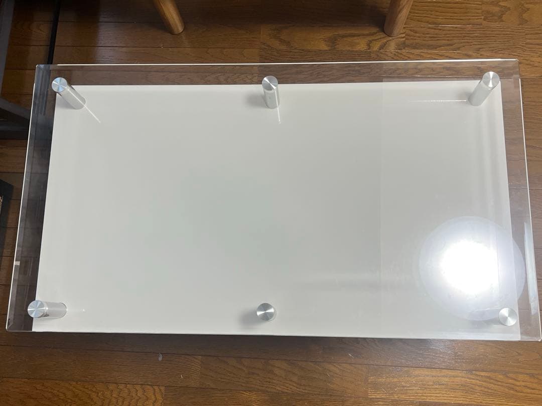 【再値下げ】dinos ガラス 二重天板昇降式リフティングテーブル ホワイト