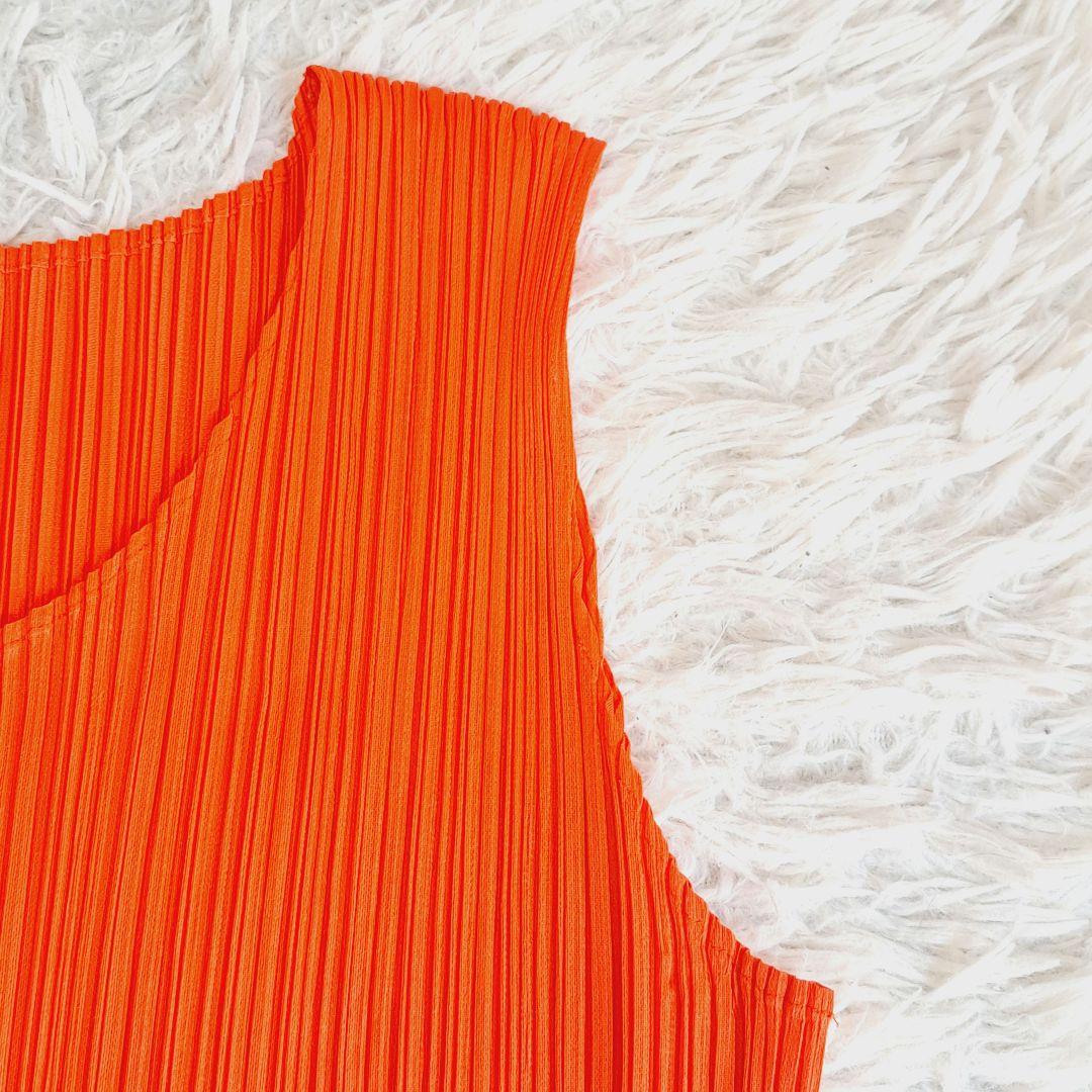 美品✨プリーツプリーズイッセイミヤケ プリーツタンクトップ オレンジ サイズ4