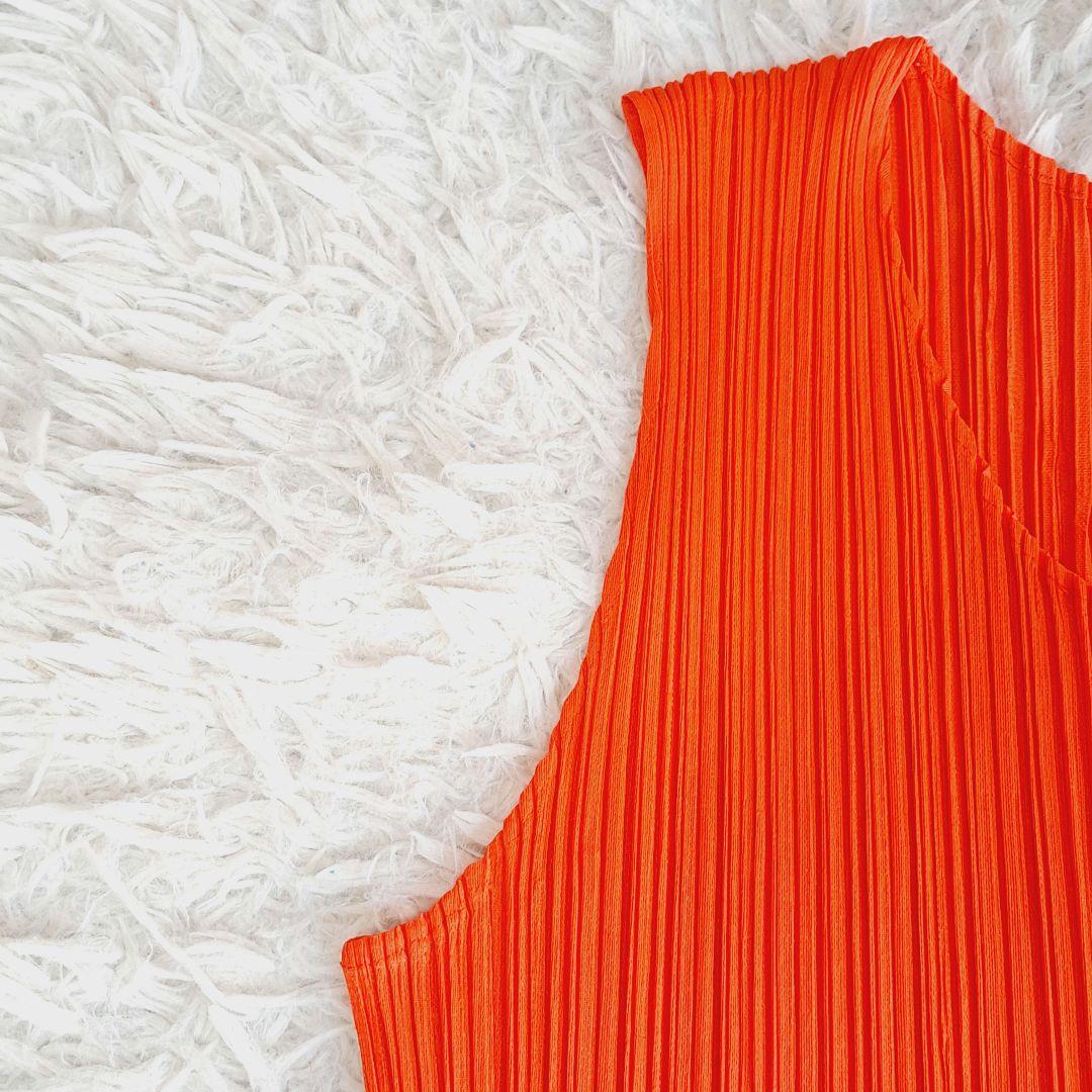 美品✨プリーツプリーズイッセイミヤケ プリーツタンクトップ オレンジ サイズ4