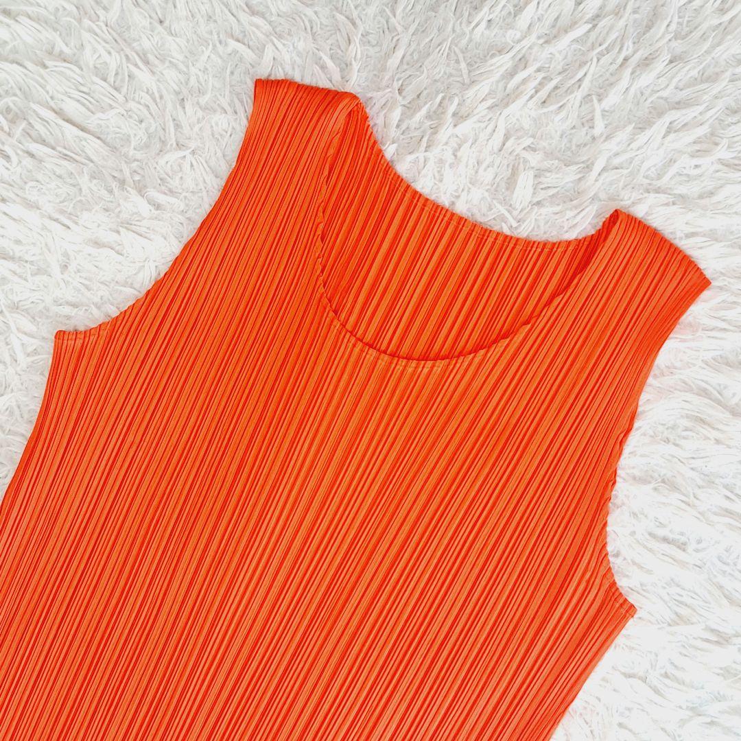 美品✨プリーツプリーズイッセイミヤケ プリーツタンクトップ オレンジ サイズ4