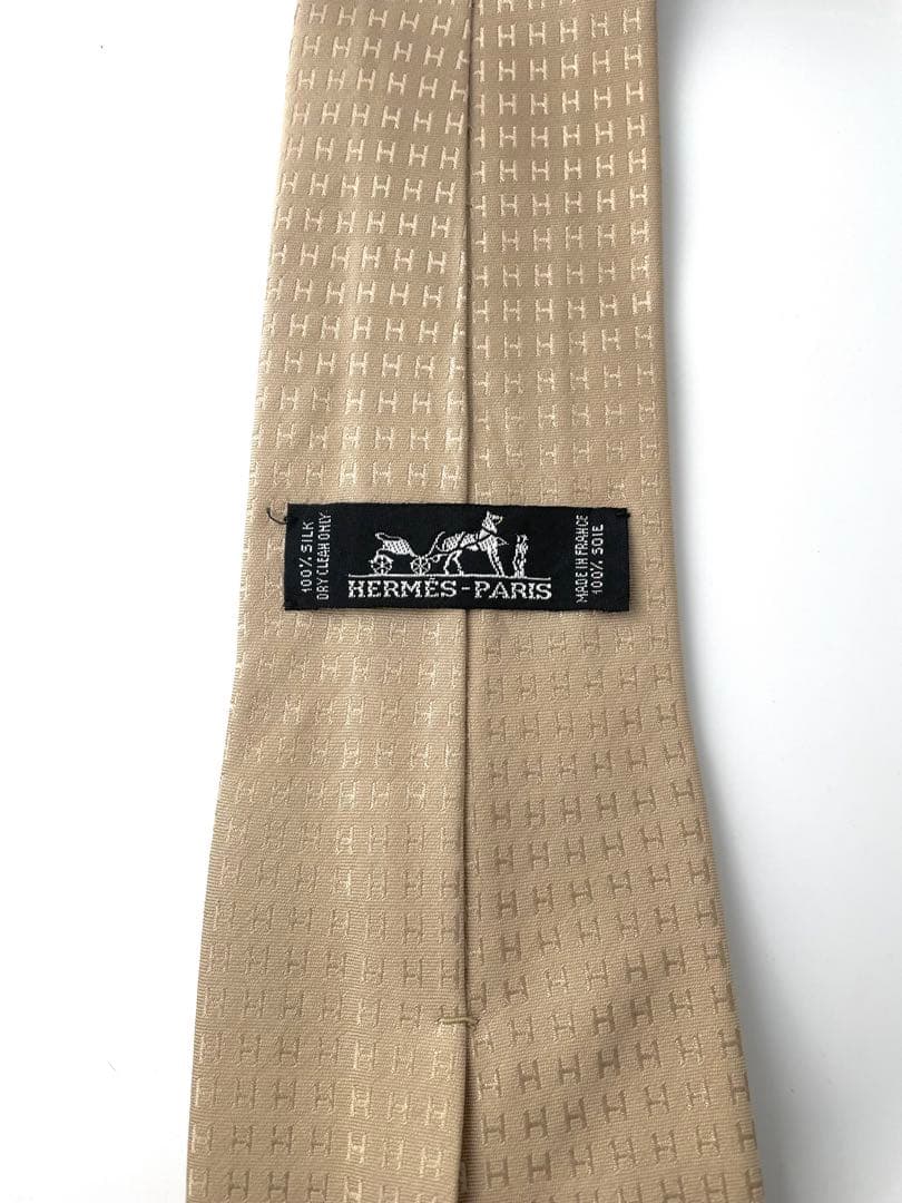 美品 エルメス ハイブランド ネクタイ ファソネ H柄 ベージュ 高級