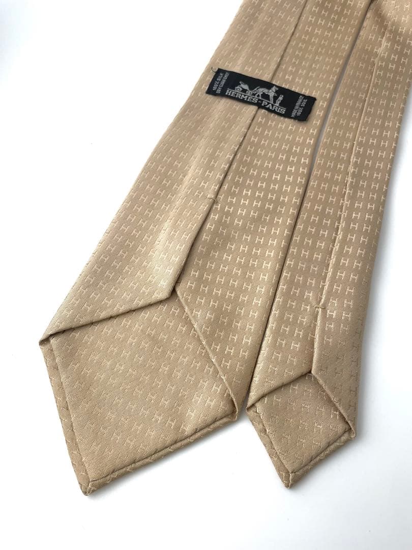 美品 エルメス ハイブランド ネクタイ ファソネ H柄 ベージュ 高級