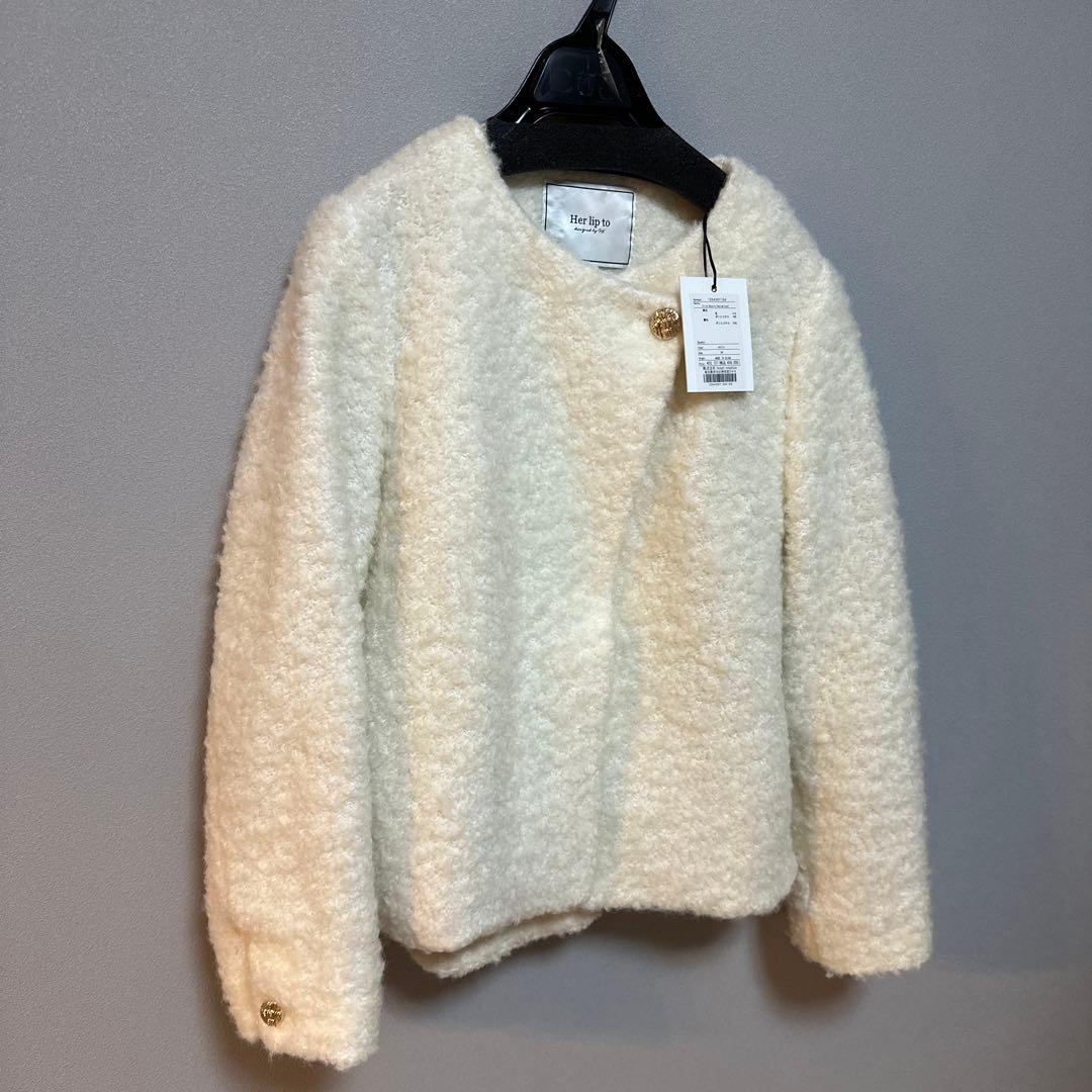 Herliptoホワイト ノーカラージャケット ファー風