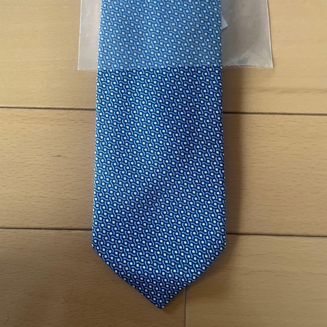 HERMES ネクタイ 青 幾何学模様