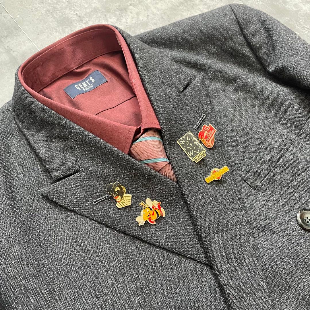 3点セット✨ ダブル スーツ セットアップ ダークグレー ピンズ 成人式 M