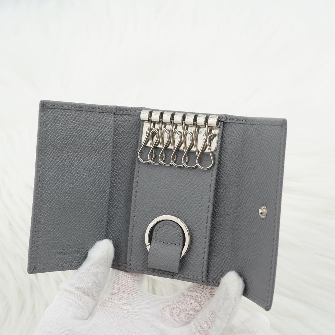 ほぼ未使用品　箱付き　BVLGARI ブルガリ　キーケース　サークル金具　グレー