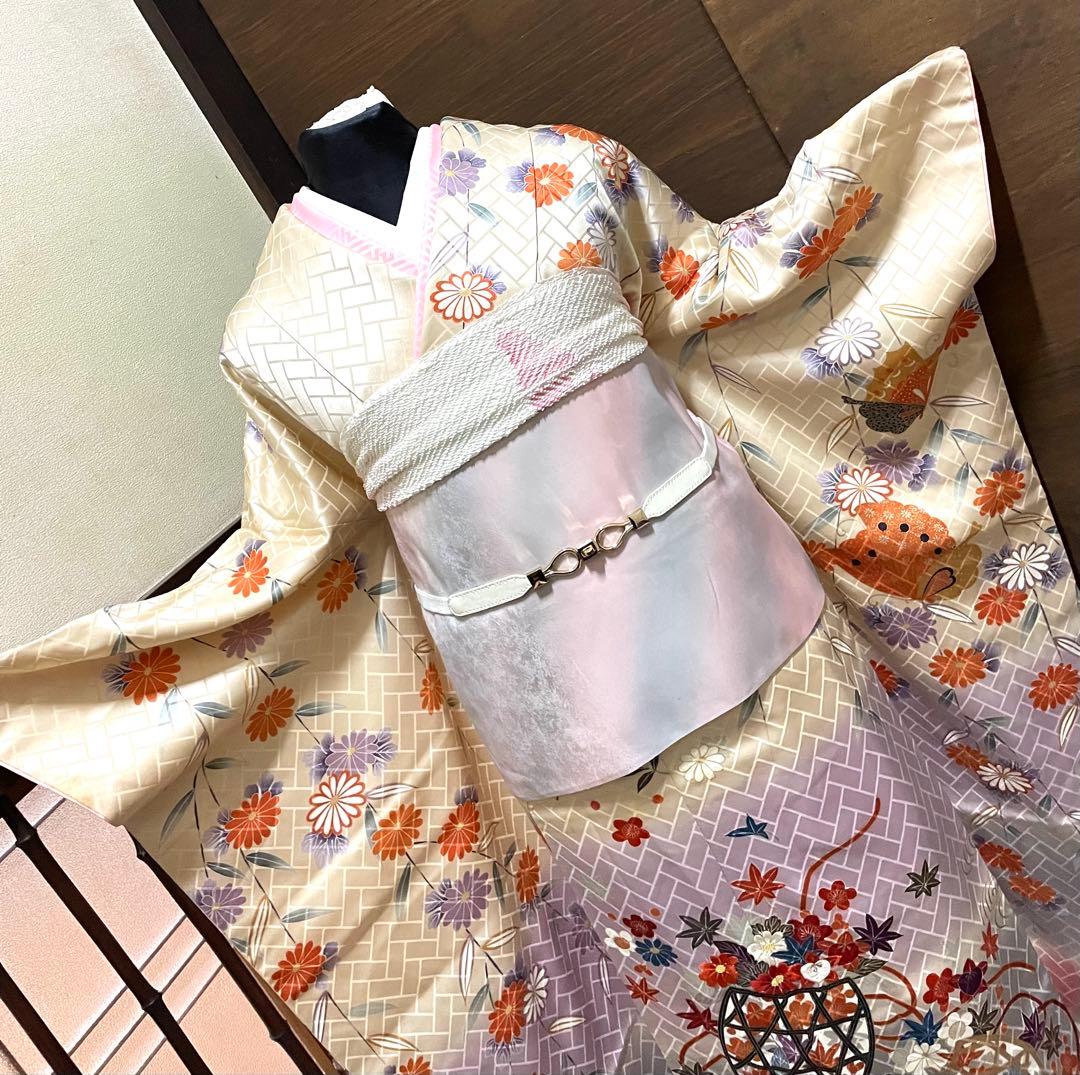 振袖 フルセット6点サイズS〜M 刺繍　飾花文　暈し染め　金糸　金彩　正絹