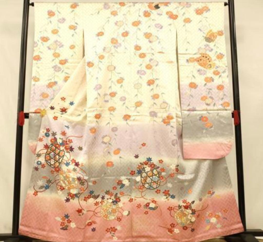 振袖 フルセット6点サイズS〜M 刺繍　飾花文　暈し染め　金糸　金彩　正絹