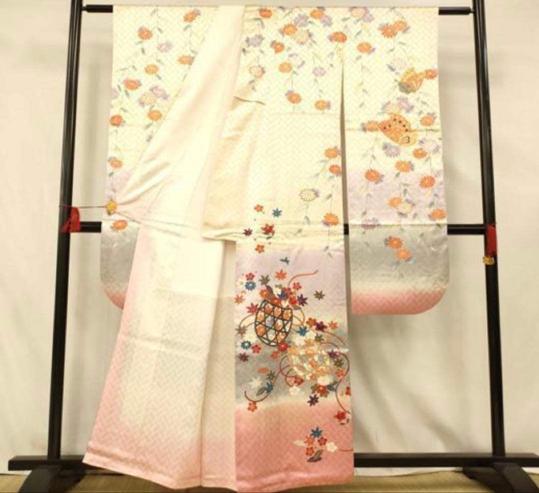 振袖 フルセット6点サイズS〜M 刺繍　飾花文　暈し染め　金糸　金彩　正絹