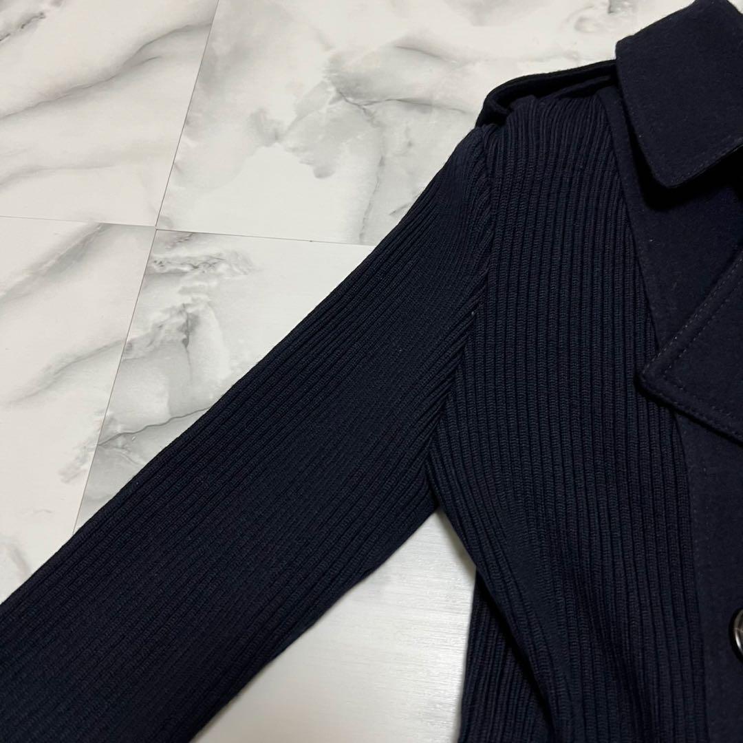 【美品】バーバリーロンドン　ニット切替ジャケット　カシミヤ混　Pコート　チェック