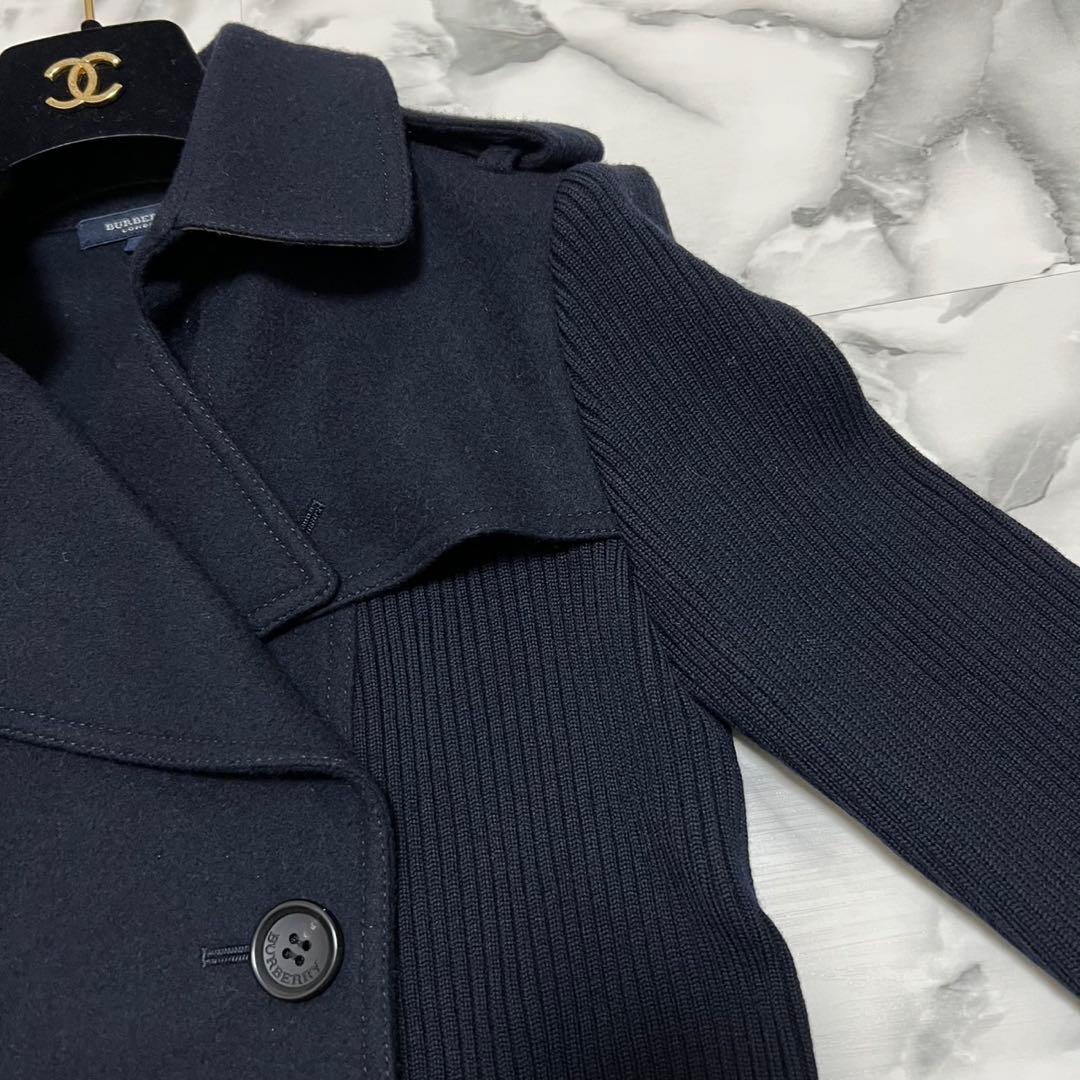 【美品】バーバリーロンドン　ニット切替ジャケット　カシミヤ混　Pコート　チェック