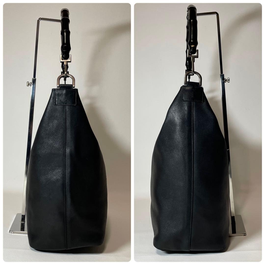 【良品】GUCCI グッチ　ショルダーバッグ　オールレザー　バンブー　ブラック