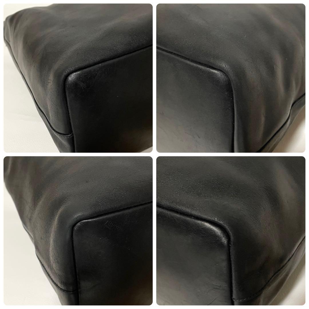 【良品】GUCCI グッチ　ショルダーバッグ　オールレザー　バンブー　ブラック