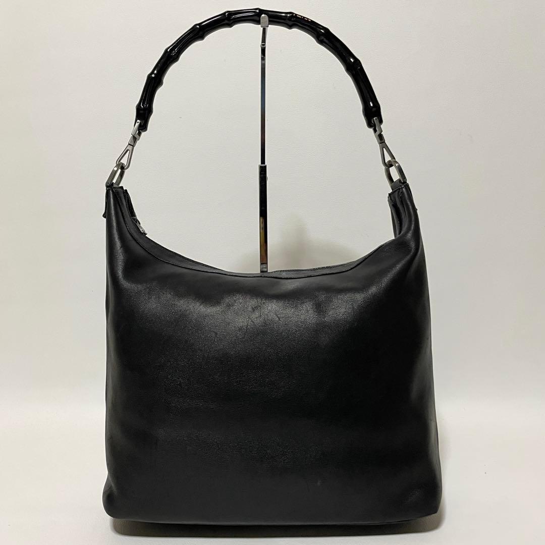 【良品】GUCCI グッチ　ショルダーバッグ　オールレザー　バンブー　ブラック