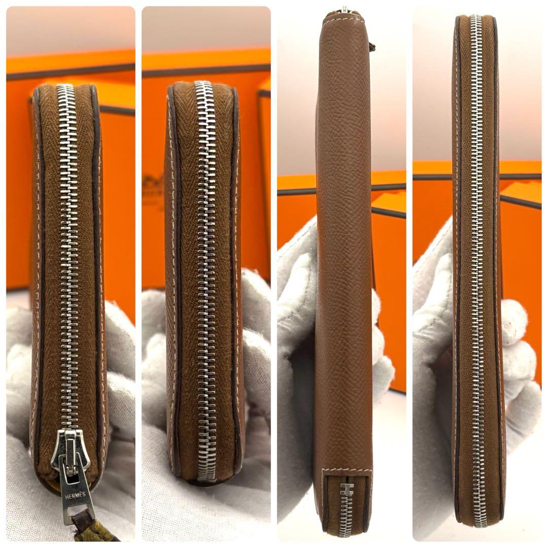 ☆美品☆箱付☆エルメス 長財布 アザップロングシルクイン ライトブラウン 茶