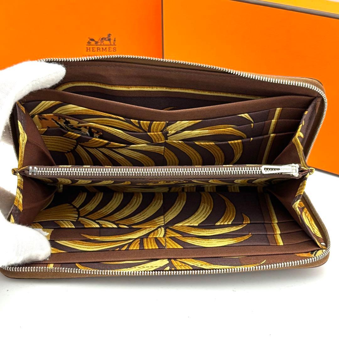 ☆美品☆箱付☆エルメス 長財布 アザップロングシルクイン ライトブラウン 茶