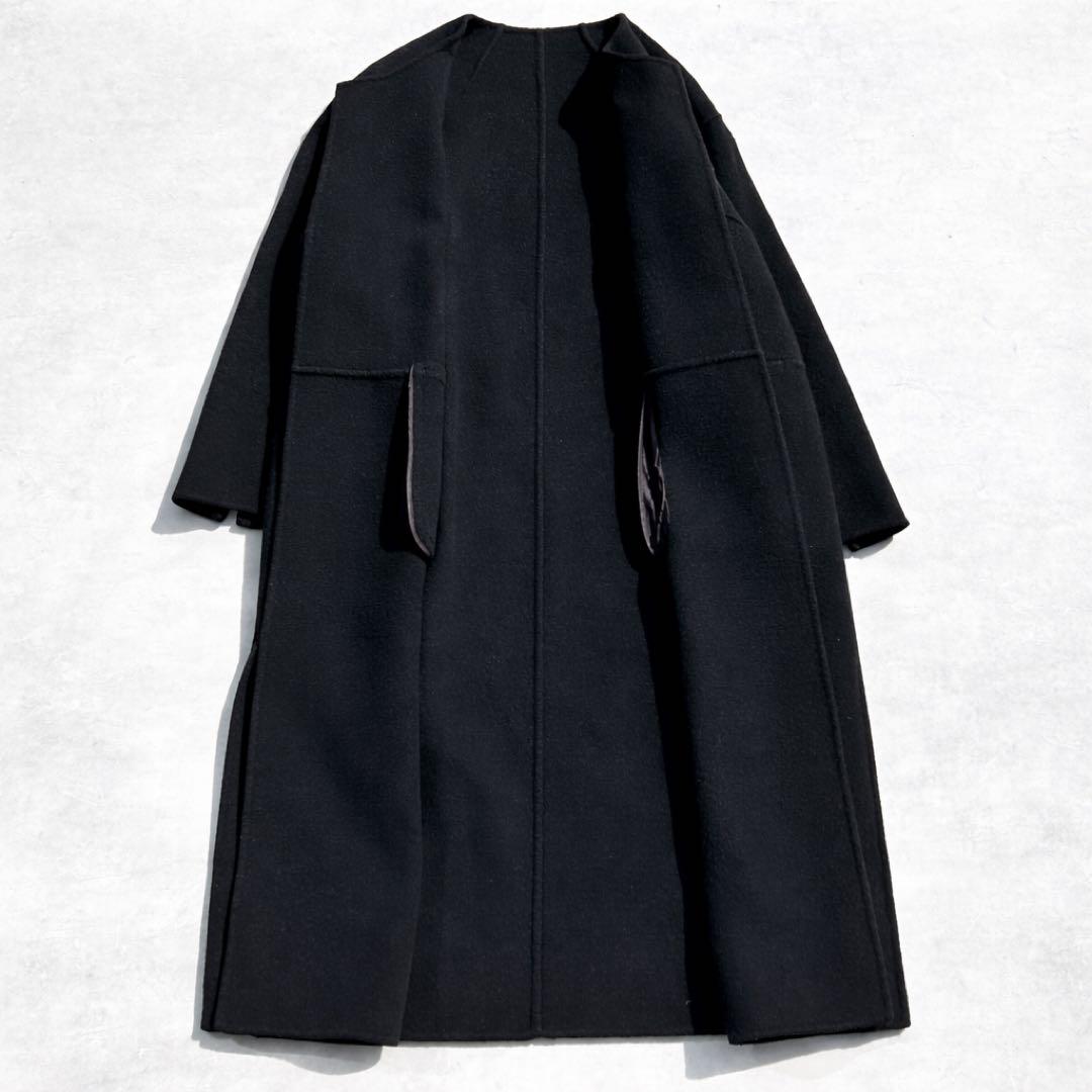 ドゥーズィエムクラス　victorianリバーロングノーカラーコート ブラック