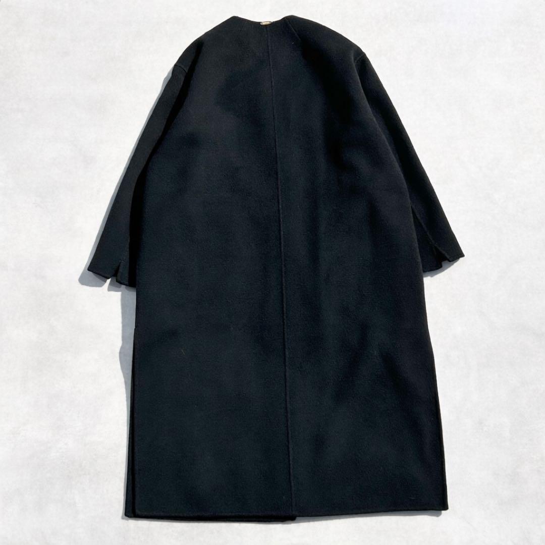 ドゥーズィエムクラス　victorianリバーロングノーカラーコート ブラック