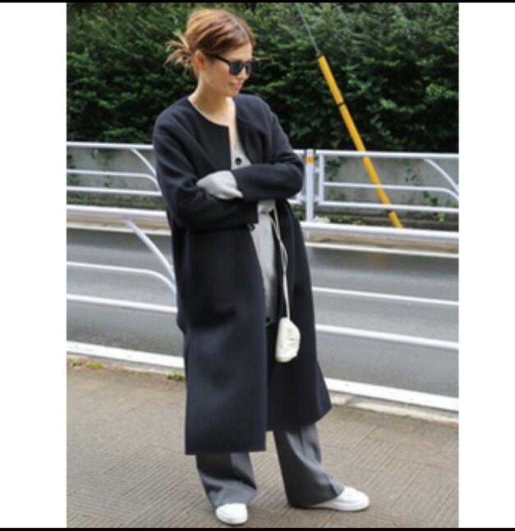 ドゥーズィエムクラス　victorianリバーロングノーカラーコート ブラック