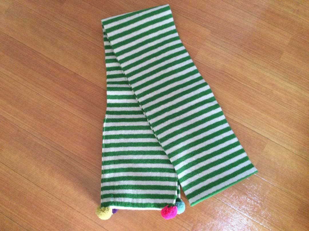 JoGordon ジョーゴードン　ボーダー　マフラー　ウール　緑×アイボリー