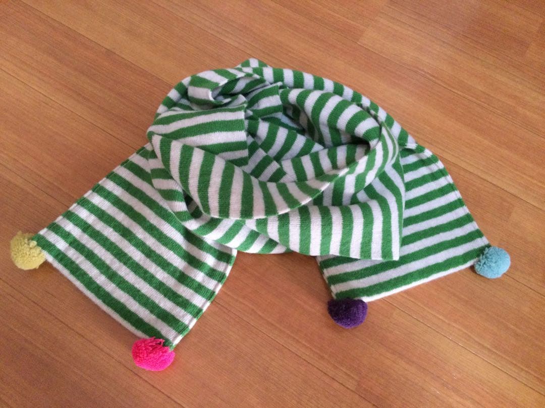 JoGordon ジョーゴードン　ボーダー　マフラー　ウール　緑×アイボリー